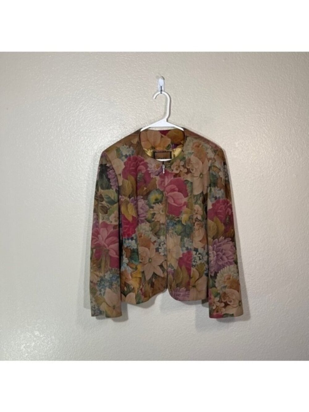 Casa Lopez Leather Jacket Womens XL Buenos Aires Floral Full Zip Western